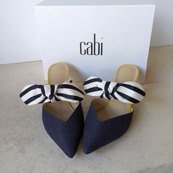 Cabi Yellow Blue Kitten Heel Mule Style Shoes Size 7 - 7.5 Cabi Style 6022 - Picture 1 of 9